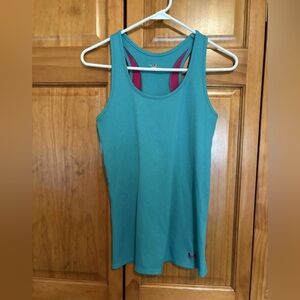 Under Armour Teal Athletic Tank with Pink Racerback Trim